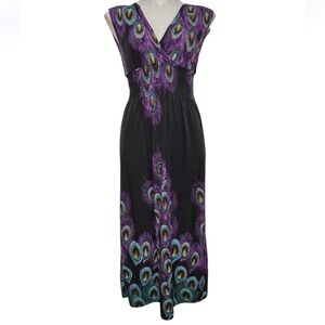 Purple and Black Peacock Feather Detail Sun Dress Witchy Whimsigoth Small